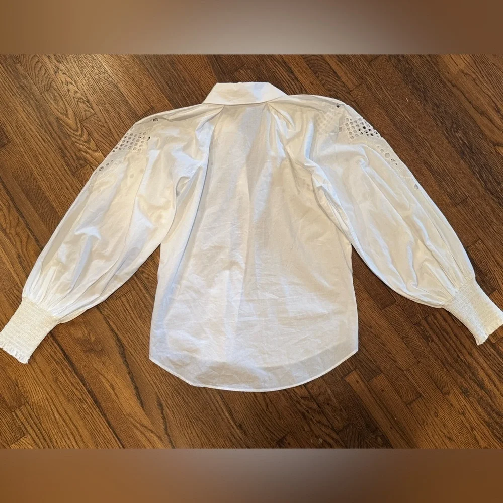Veronica Beard Lilah Lace Cut Out Geometric Abstract White Eyelet Blouse Size 4 - Picture 11 of 11